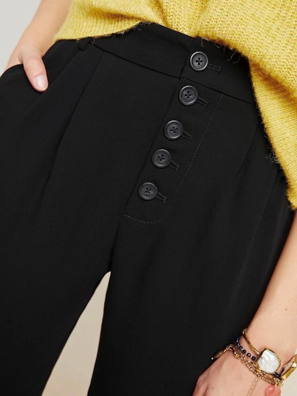 Anthropologie Sasha Button Fly Trousers- Black